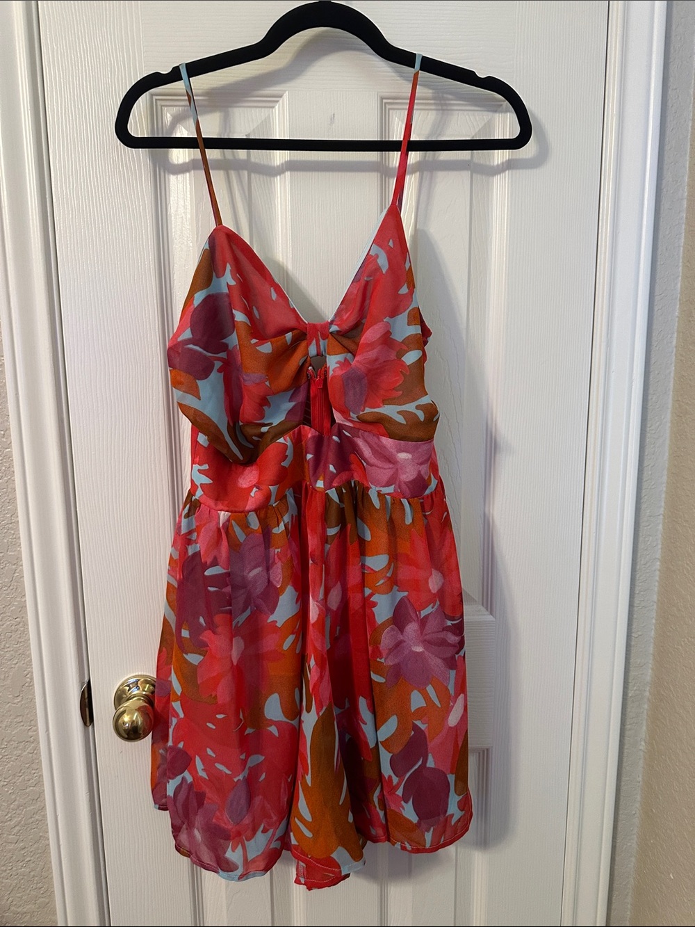 Red Floral Spaghetti-Strap One-Piece Romper